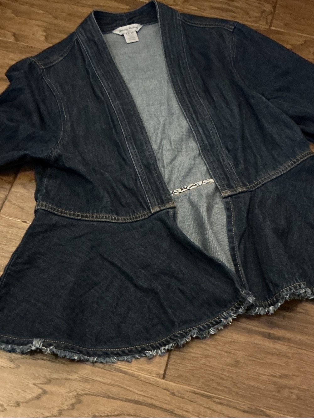 Tommy Bahama "Devin" XS Denim Jacket Peplum Hem Bell Sleeve Frayed edges - Picture 4 of 9